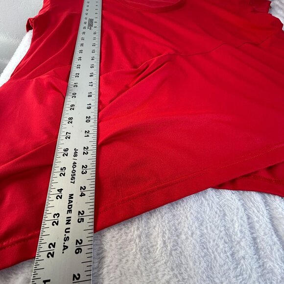 Xiao Womens Red Asymmetrical Hem Top Small 3/4 Sleeve Pockets Stretch Casual - Picture 7 of 7